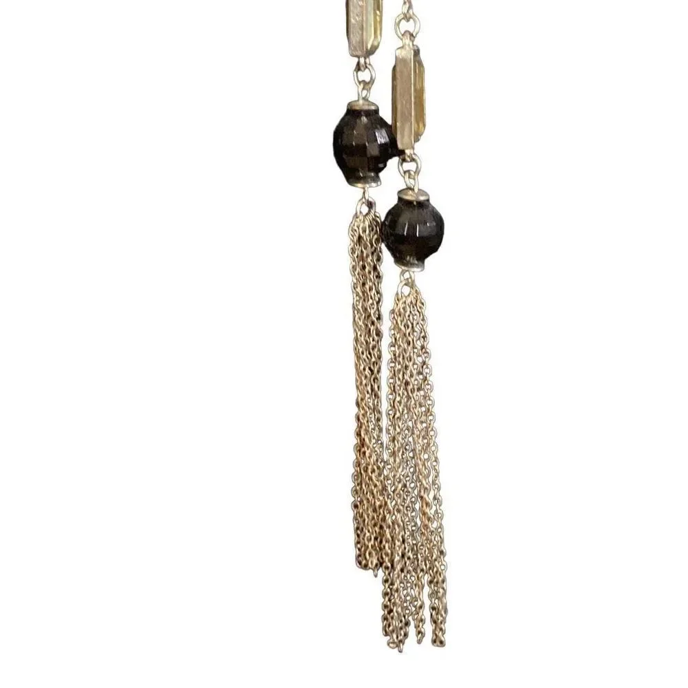 Anne Taylor loft long black crystal tassel necklace
